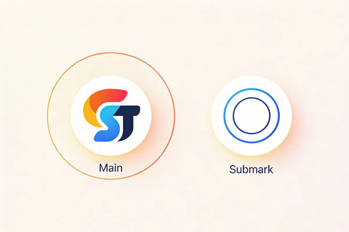 Diagram: Main logo compared to submark in profile circle — type: infographic