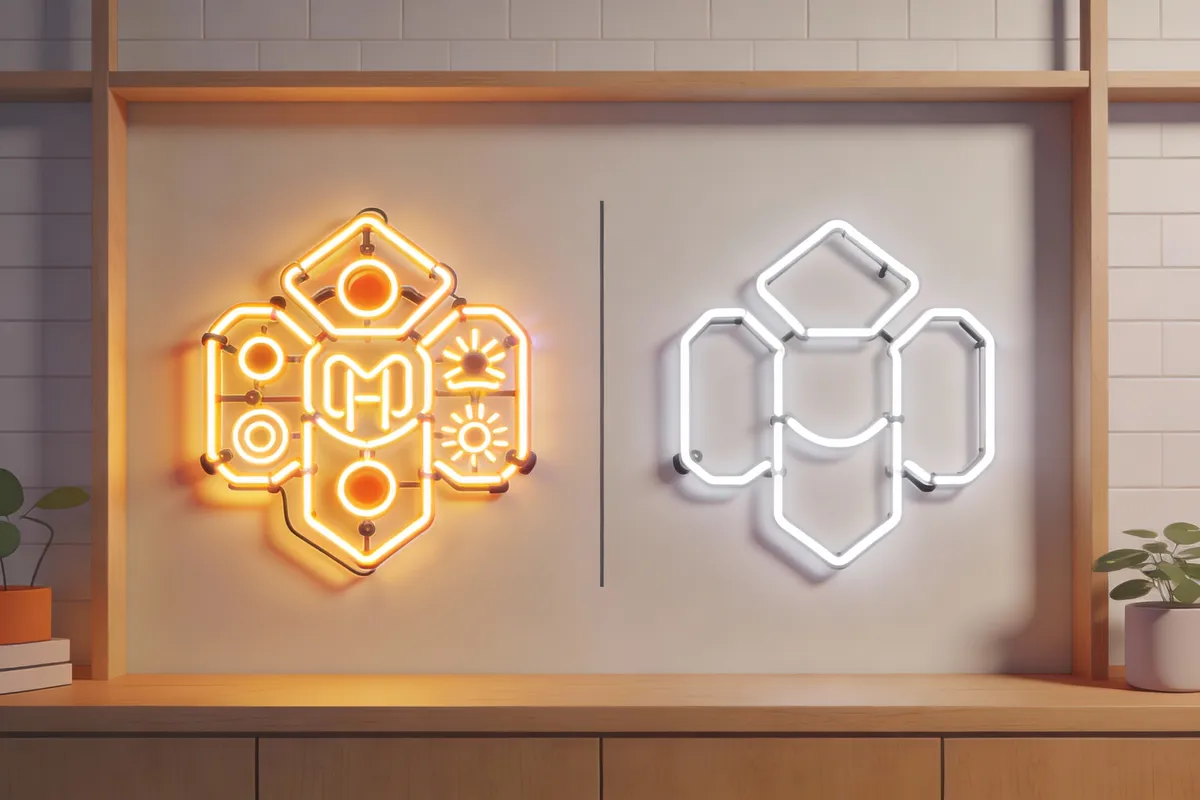 Diagram: Example logos side-by-side—one complex, one simplified for neon conversion — type: infographic